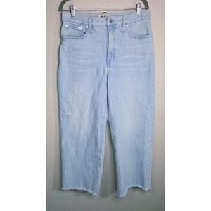 Madewell Wide Leg Crop Jeans Womens 30 Light Wash Raw Hem Denim High Rise